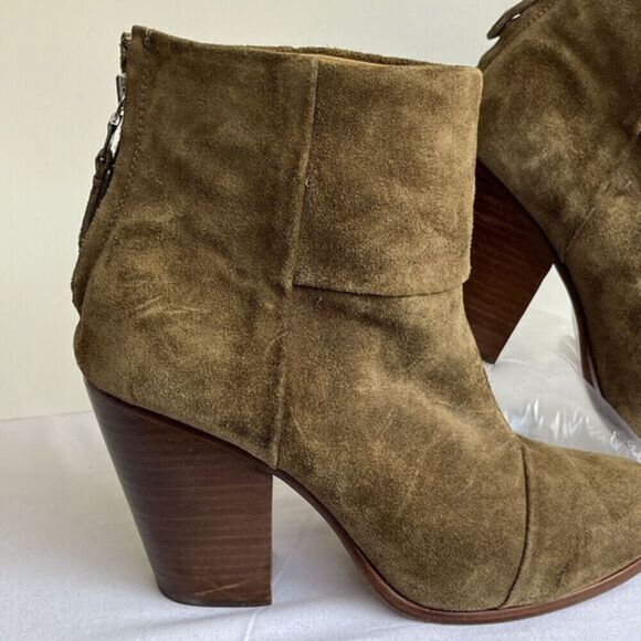 Rag & Bone Suede Ankle Bootie Boot Size 9 Green Chunky Heel Back‎ Zip Bohemian - Picture 3 of 16